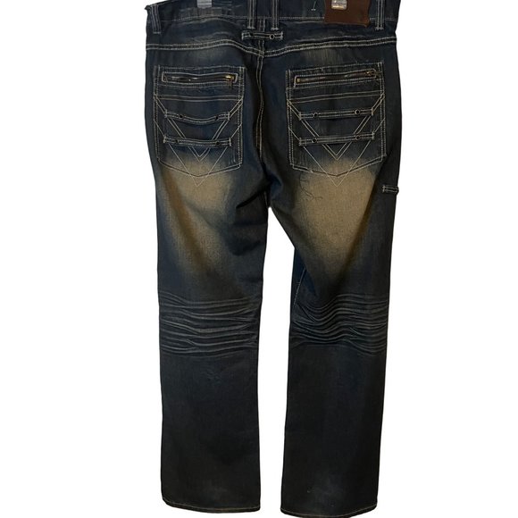 Knockout Jeans Mens 38 x 34 Straight Leg Moto Blue Zippers Faded Relaxed Denim 1 - Picture 8 of 13